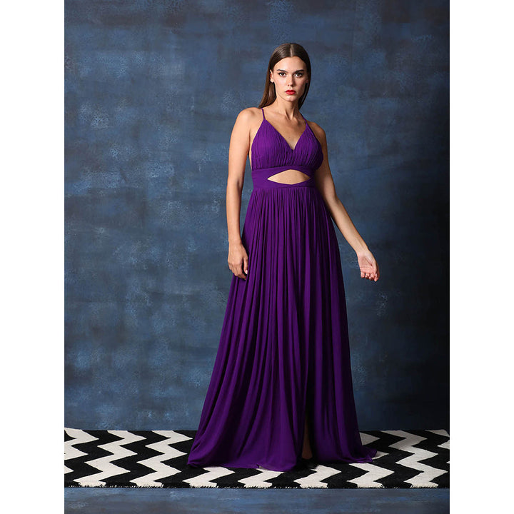 Swatee Singh Strappy V Neck Cutout Backless Gown With Slit