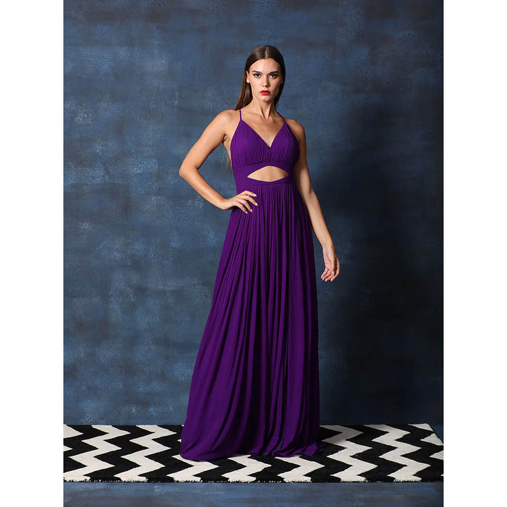 Swatee Singh Strappy V Neck Cutout Backless Gown With Slit