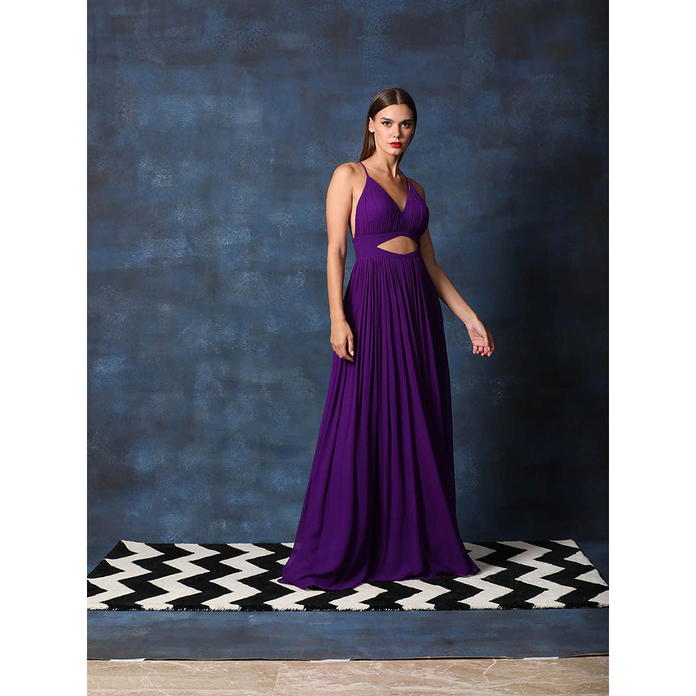 Swatee Singh Strappy V Neck Cutout Backless Gown With Slit