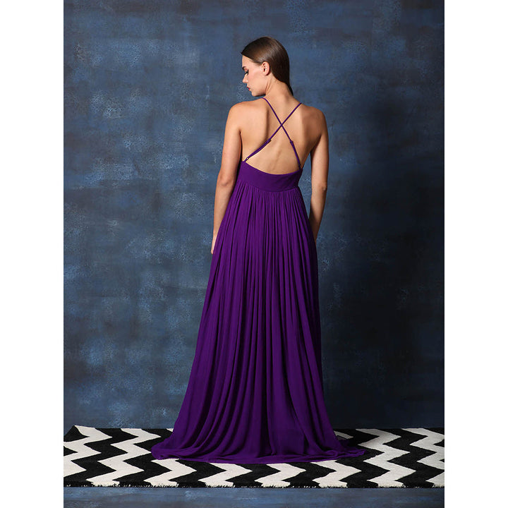 Swatee Singh Strappy V Neck Cutout Backless Gown With Slit