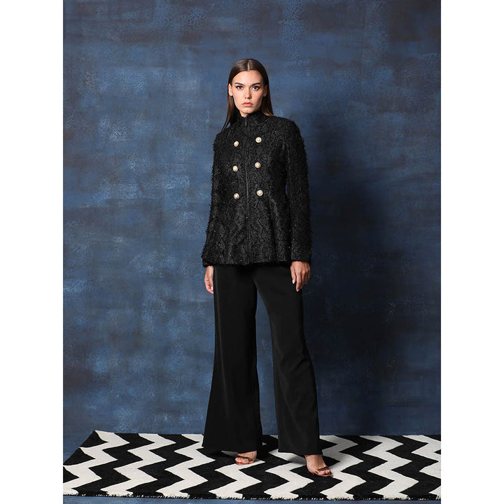 Swatee Singh High Neck Structured Jacket Top With Full Straight Sleeved