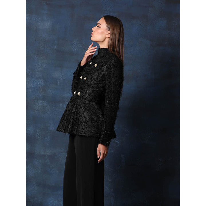 Swatee Singh High Neck Structured Jacket Top With Full Straight Sleeved