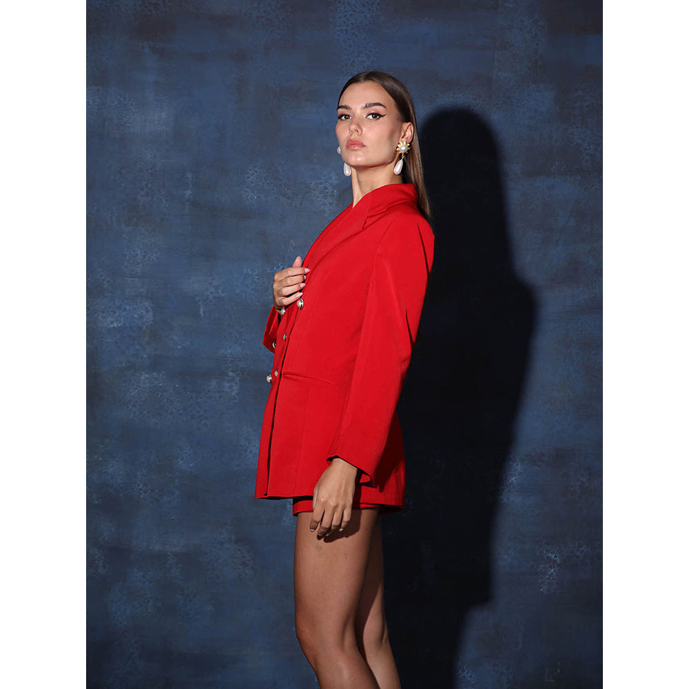 Swatee Singh Red Blazer With Shorts