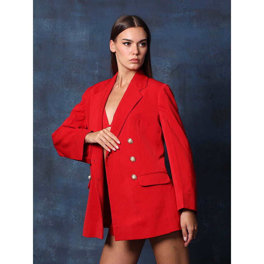 Swatee Singh Red Blazer With Shorts