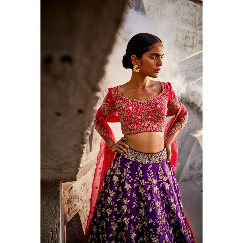 SWATHI VELDANDI Purple and Pink Lehenga Choli and Dupatta (Set of 3)