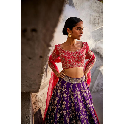 SWATHI VELDANDI Purple and Pink Lehenga Choli and Dupatta (Set of 3)