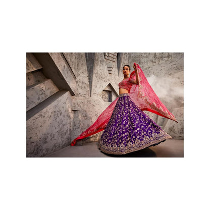 SWATHI VELDANDI Purple and Pink Lehenga Choli and Dupatta (Set of 3)
