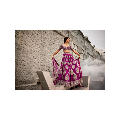 SWATHI VELDANDI Purple Lehanga Choli and Dupatta with Belt (Set of 4)