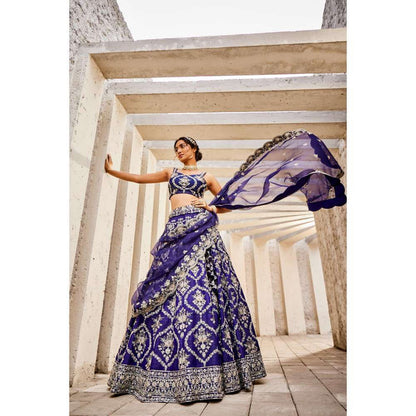 SWATHI VELDANDI Blue Lehenga Choli and Dupatta (Set of 3)