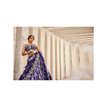 SWATHI VELDANDI Blue Lehenga Choli and Dupatta (Set of 3)