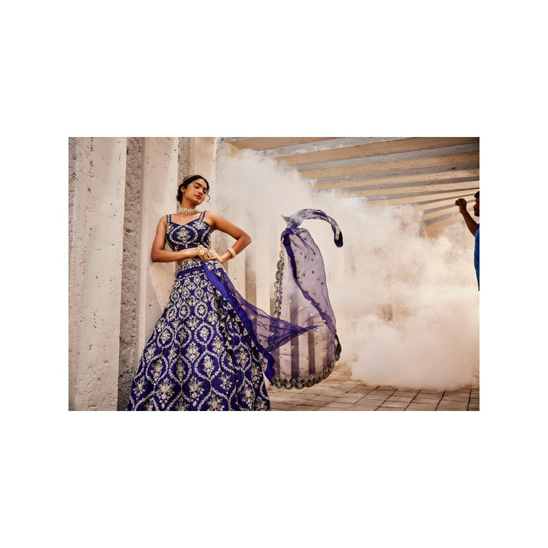 SWATHI VELDANDI Blue Lehenga Choli and Dupatta (Set of 3)