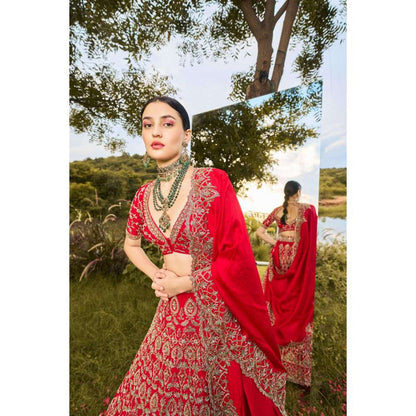 SWATHI VELDANDI Red Bridal Heavy Lehenga Choli and Dupatta (Set of 3)