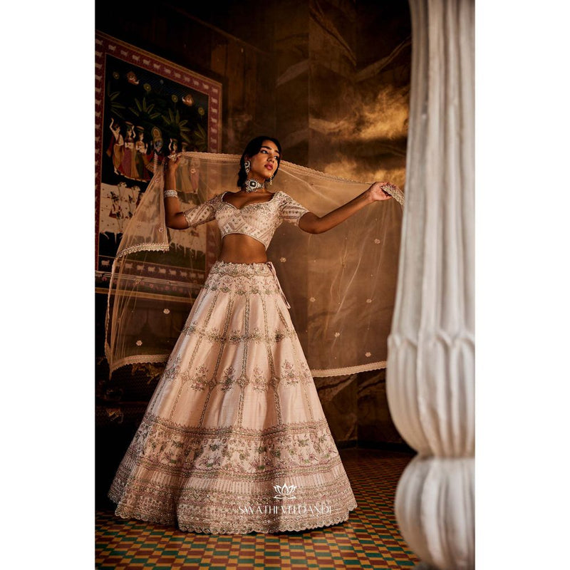 SWATHI VELDANDI Heavenly Pink Lehenga with Blouse and Dupatta (Set of 3)