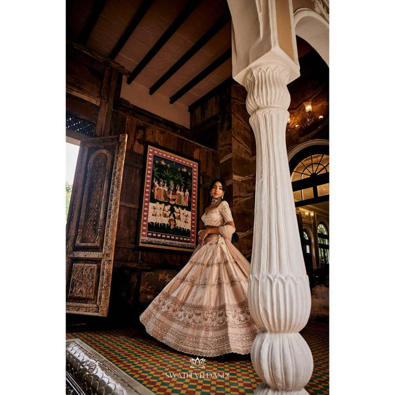 SWATHI VELDANDI Heavenly Pink Lehenga with Blouse and Dupatta (Set of 3)