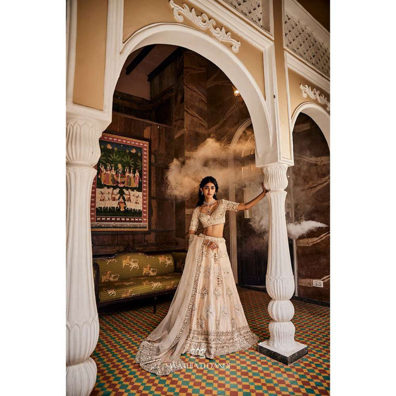 SWATHI VELDANDI Ivory Lehenga with Blouse and Dupatta (Set of 3)