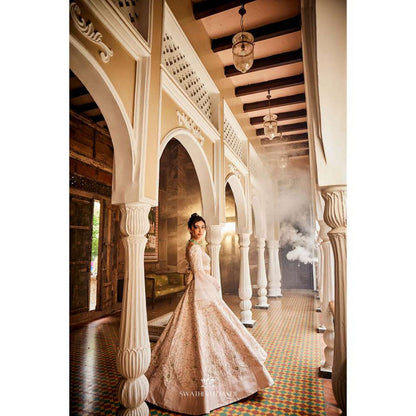 SWATHI VELDANDI Nude Pink Lehenga with Blouse and Dupatta (Set of 3)