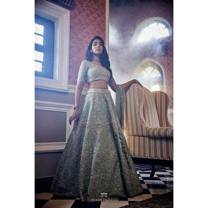 SWATHI VELDANDI Mint Green Lehenga with Blouse and Dupatta (Set of 3)