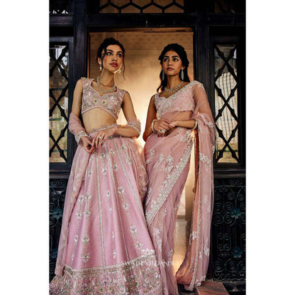SWATHI VELDANDI Lemonade Pink Lehenga with Blouse and Dupatta (Set of 3)