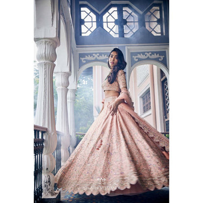SWATHI VELDANDI Peach Lehenga with Blouse and Dupatta (Set of 3)