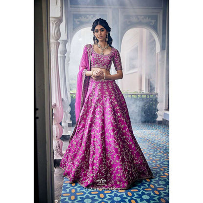 SWATHI VELDANDI Magenta Lehenga with Blouse and Dupatta (Set of 3)