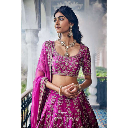 SWATHI VELDANDI Magenta Lehenga with Blouse and Dupatta (Set of 3)