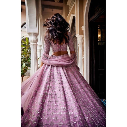 SWATHI VELDANDI Lavender Lehenga with Blouse and Dupatta (Set of 3)