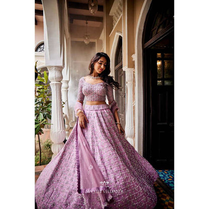 SWATHI VELDANDI Lavender Lehenga with Blouse and Dupatta (Set of 3)