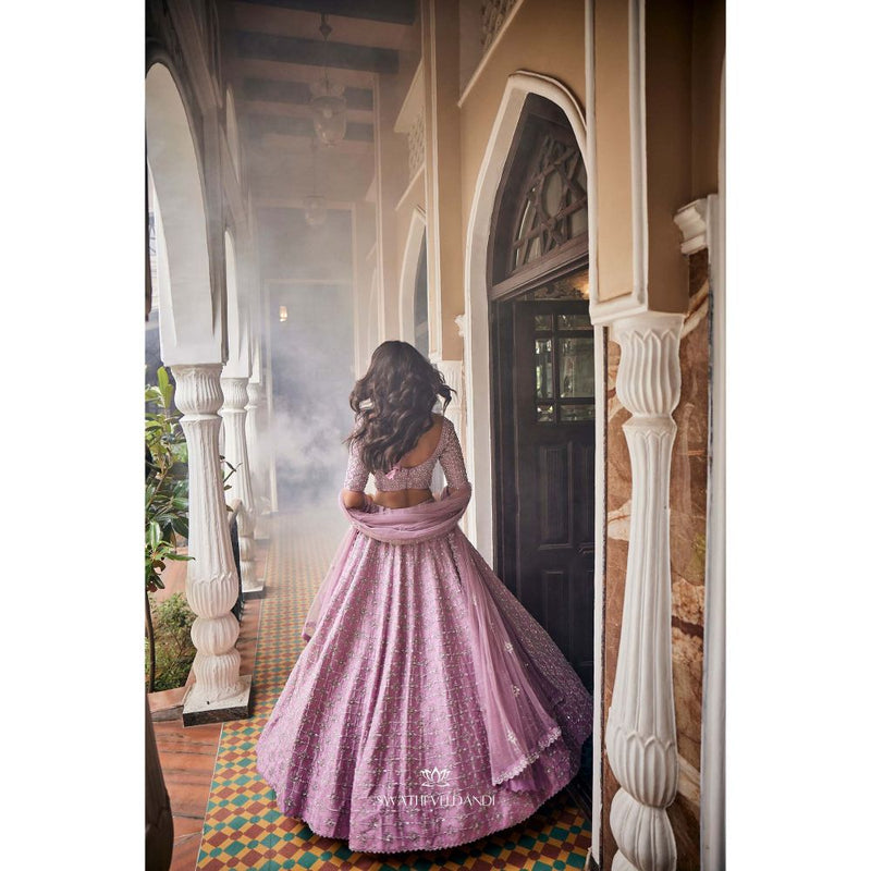 SWATHI VELDANDI Lavender Lehenga with Blouse and Dupatta (Set of 3)
