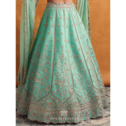 SWATHI VELDANDI Pista Lehenga with Blouse and Dupatta (Set of 3)