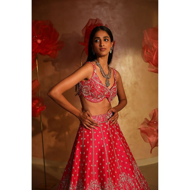 SWATHI VELDANDI Princess Pink Bridal Lehenga with Blouse and Dupatta (Set of 3)