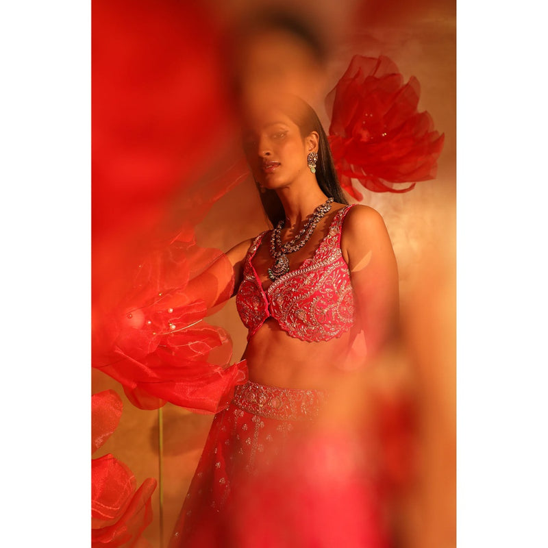 SWATHI VELDANDI Princess Pink Bridal Lehenga with Blouse and Dupatta (Set of 3)