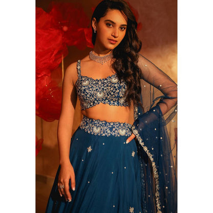 SWATHI VELDANDI Lavish Teal Blue Lehenga with Blouse and Dupatta (Set of 3)