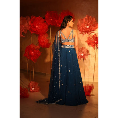 SWATHI VELDANDI Lavish Teal Blue Lehenga with Blouse and Dupatta (Set of 3)