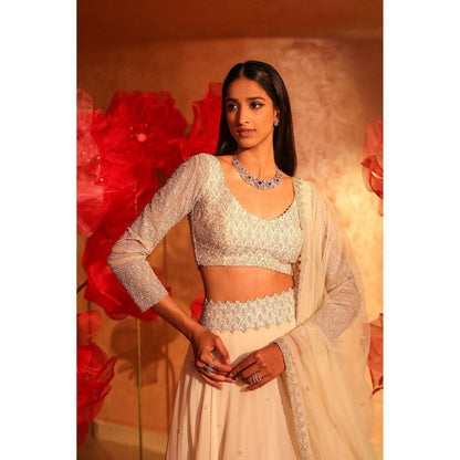SWATHI VELDANDI Glamarous Ivory Lehenga with Blouse and Dupatta (Set of 3)