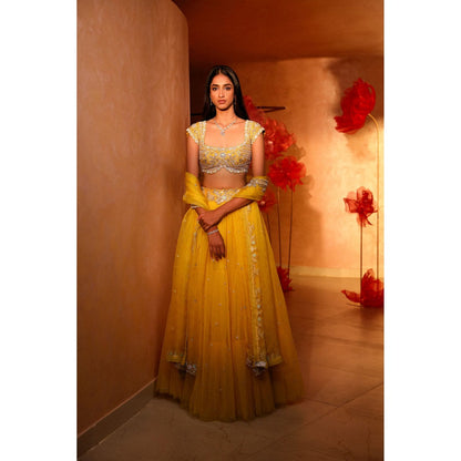 SWATHI VELDANDI Exquisite Yellow Lehenga with Blouse and Dupatta (Set of 3)