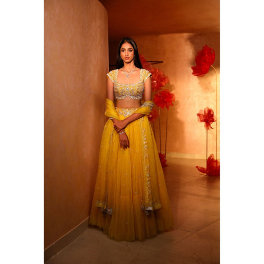 SWATHI VELDANDI Exquisite Yellow Lehenga with Blouse and Dupatta (Set of 3)