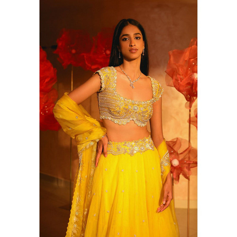 SWATHI VELDANDI Exquisite Yellow Lehenga with Blouse and Dupatta (Set of 3)