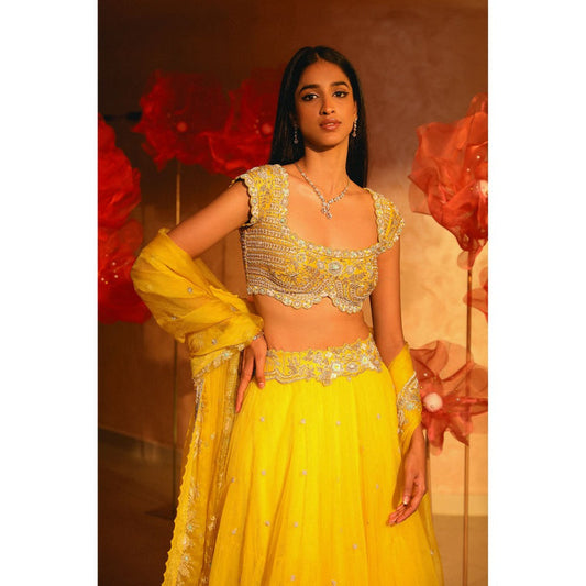 SWATHI VELDANDI Exquisite Yellow Lehenga with Blouse and Dupatta (Set of 3)