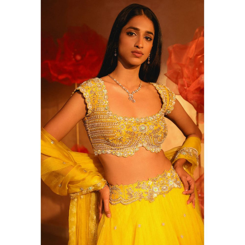 SWATHI VELDANDI Exquisite Yellow Lehenga with Blouse and Dupatta (Set of 3)