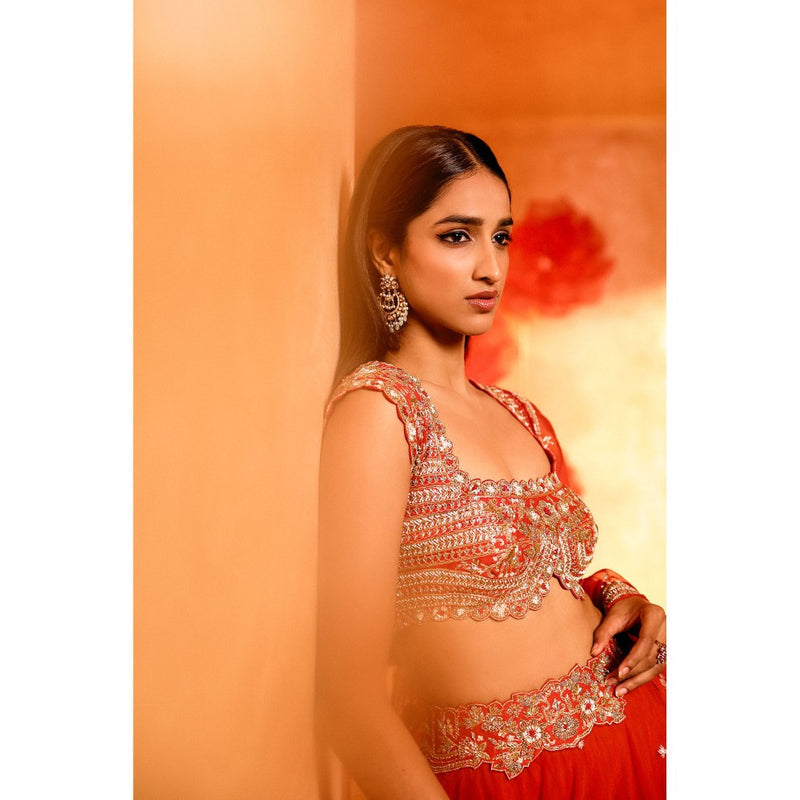 SWATHI VELDANDI Exquisite Red Lehenga with Blouse and Dupatta (Set of 3)