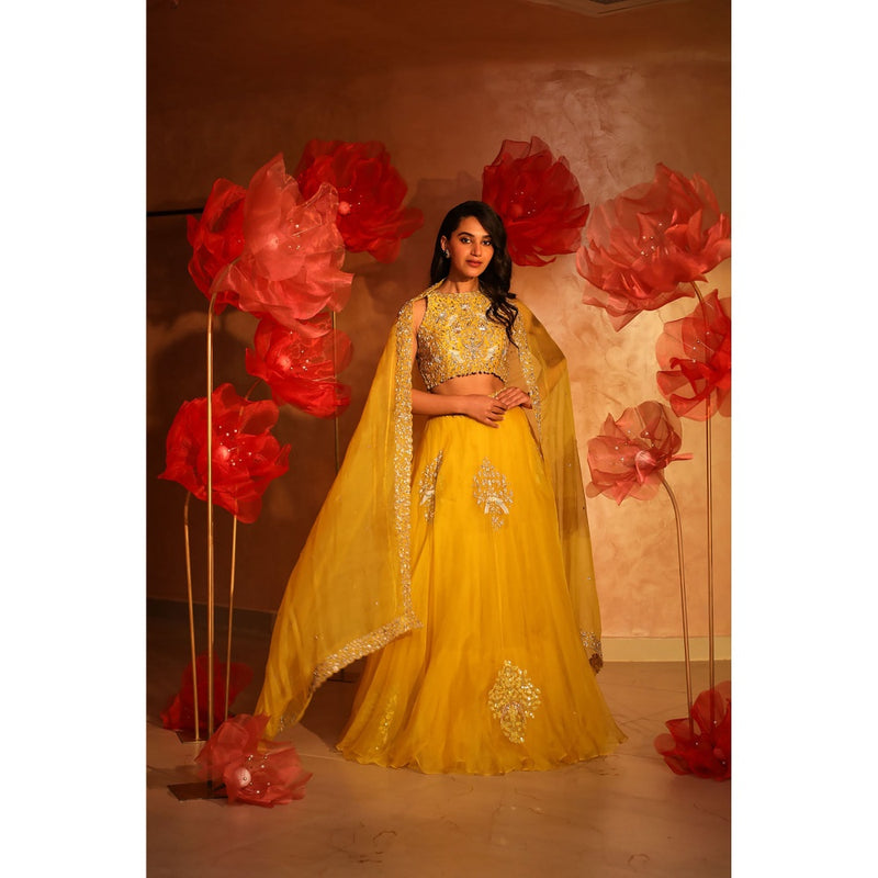SWATHI VELDANDI Enchanting Yellow Lehenga with Blouse and Dupatta (Set of 3)