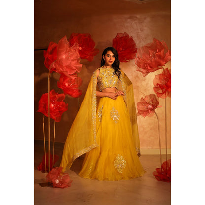 SWATHI VELDANDI Enchanting Yellow Lehenga with Blouse and Dupatta (Set of 3)