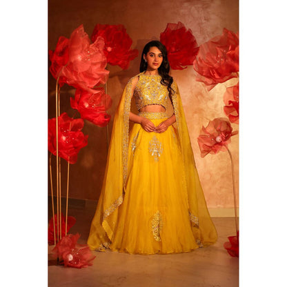 SWATHI VELDANDI Enchanting Yellow Lehenga with Blouse and Dupatta (Set of 3)