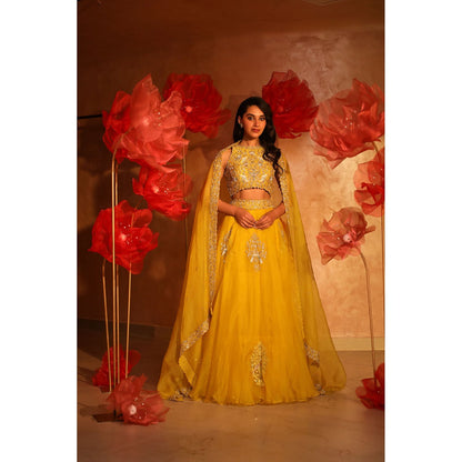 SWATHI VELDANDI Enchanting Yellow Lehenga with Blouse and Dupatta (Set of 3)