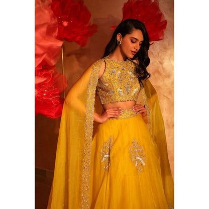 SWATHI VELDANDI Enchanting Yellow Lehenga with Blouse and Dupatta (Set of 3)