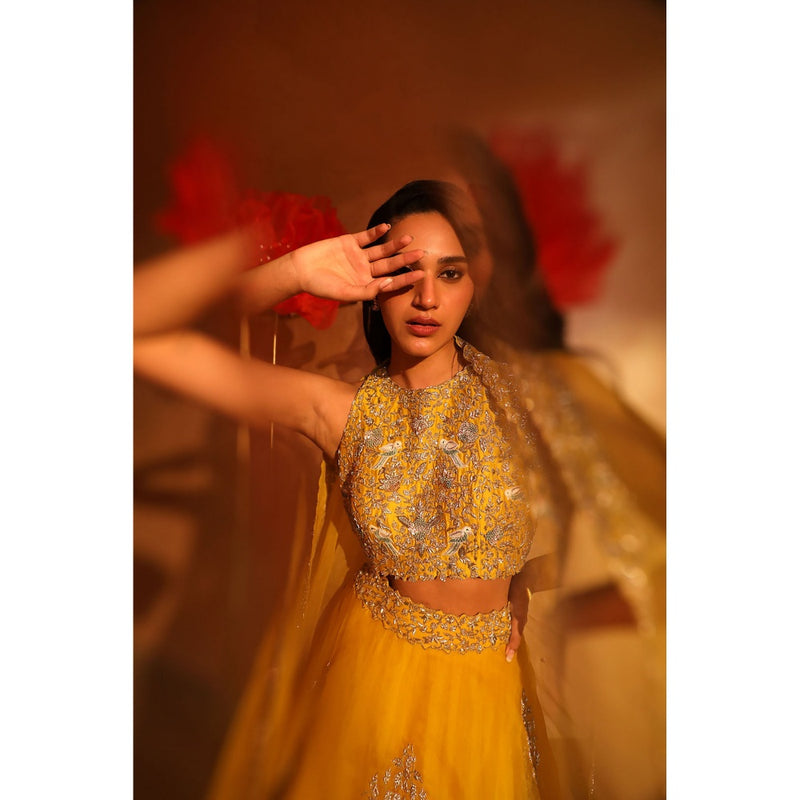 SWATHI VELDANDI Enchanting Yellow Lehenga with Blouse and Dupatta (Set of 3)