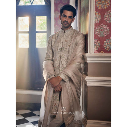 SWATHI VELDANDI Whisper Embellished Sherwani with Trouser and Dupatta (Set of 3)
