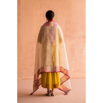 SWATTI KAPOOR Svet Off White Stripes Printed Dupatta