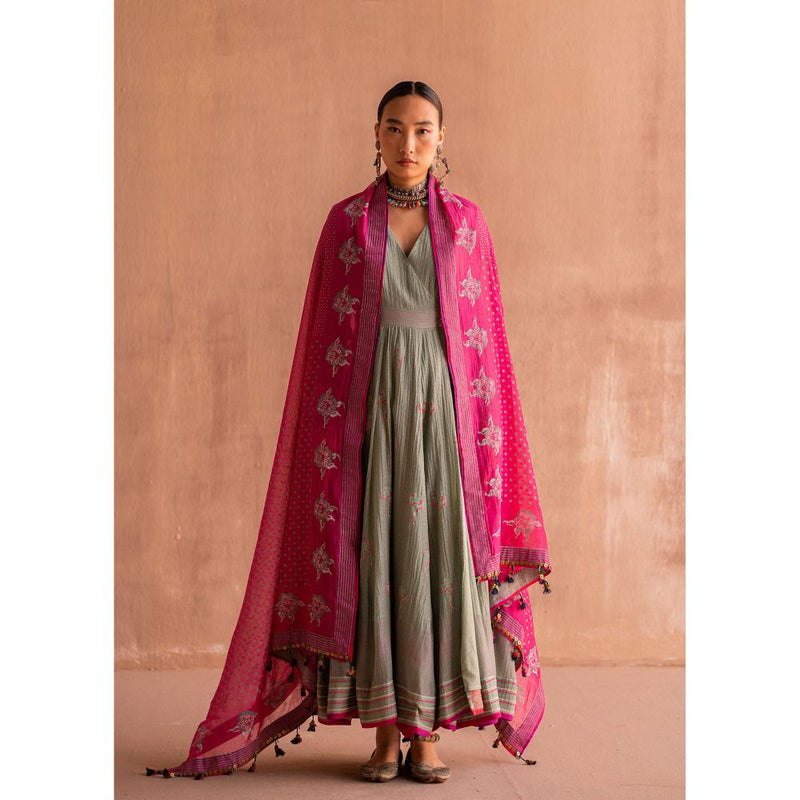 SWATTI KAPOOR Rani Pink Printed with Tassels Dupatta