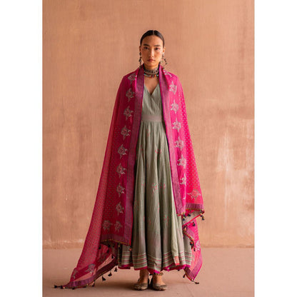 SWATTI KAPOOR Rani Pink Printed with Tassels Dupatta